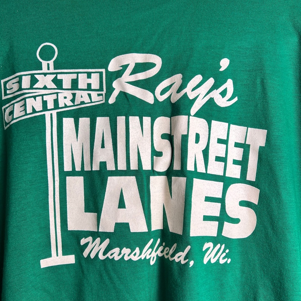 Vintage Dodger‎ Green Yellow V-Neck Bowling Shirt “Ray’s Mainstreet Lanes WI” XL - Picture 4 of 10